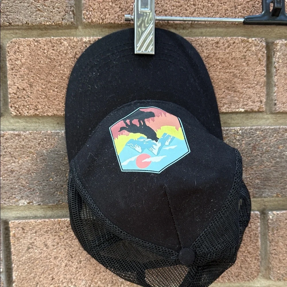 Fabkids Black Mesh Trucker Hats with Colorful Patch Of a Wolf Against a Sunset